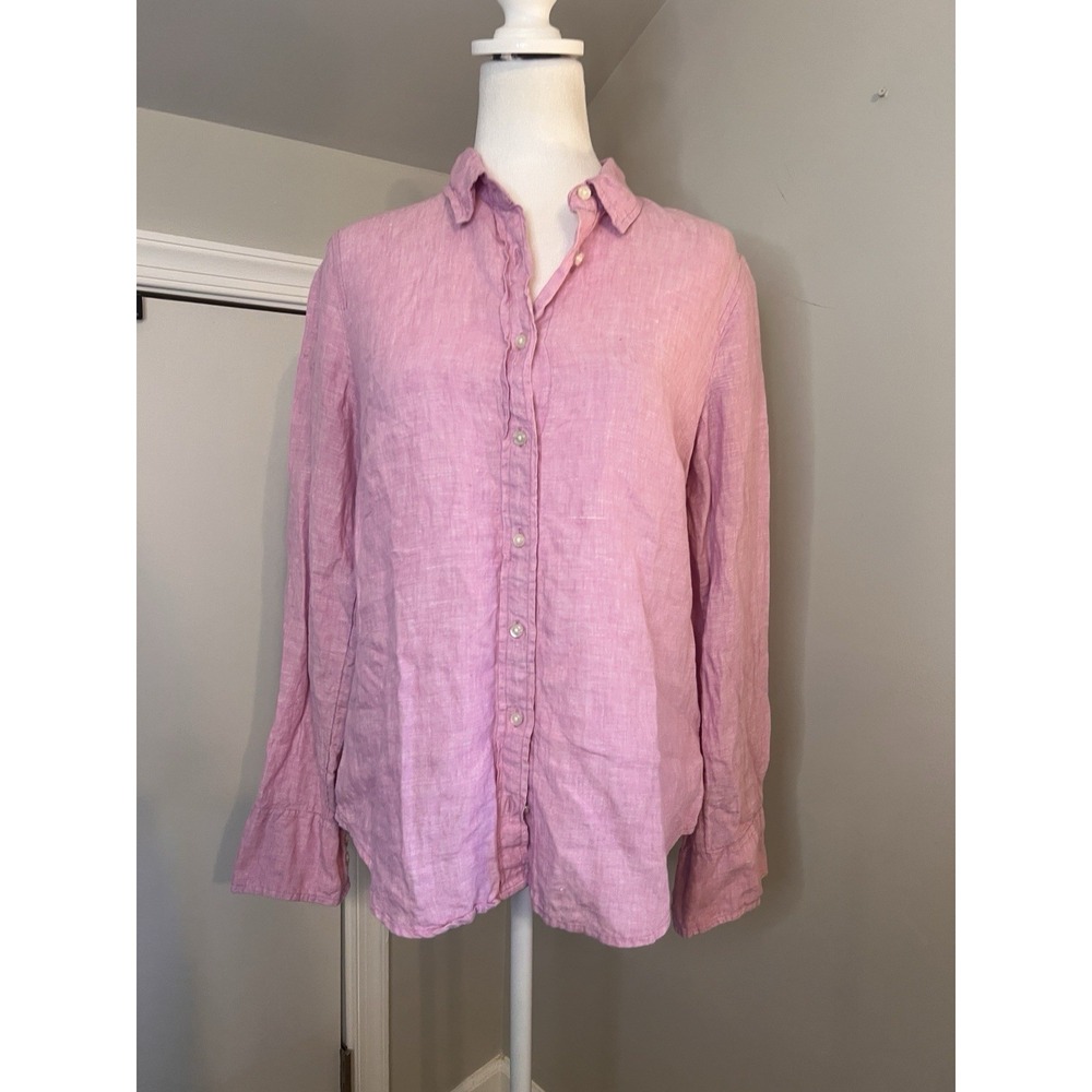 J.Crew Baird McNutt Irish Linen Perfect Shirt Pink Button Down Size 6 Preppy